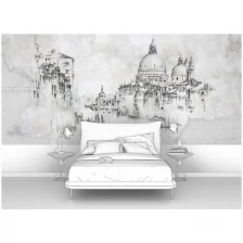 Фотообои на стену первое ателье "Венеция, черно-белая гравюра" 400х180 см (ШхВ), флизелиновые Premium