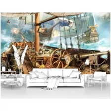 Фотообои на стену первое ателье "Абордаж-Вид с палубы пиратского корабля" 400х230 см (ШхВ), флизелиновые Premium