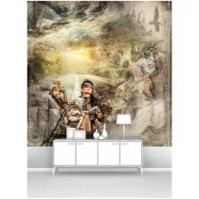 Фотообои фреска на стену первое ателье "Абстрактный рисунок с девушкой на мотоцикле" 300х300 см (ШхВ), флизелиновые Premium