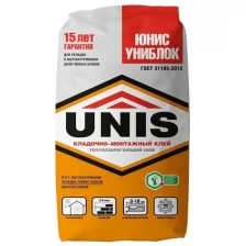 Юнис Униблок клей монтажный для ячеистого бетона (25кг) / UNIS Униблок цементный кладочно-монтажный клей для легких блоков (25кг)