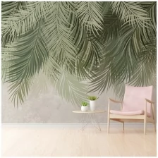 Фотообои флизелиновые встык VEROL "Тропические листья" 12 м2, высота 3 м ширина 4 м, обои флизелиновые, фотообои на стену, панно настенное, декор дома