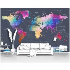 Фотообои на стену первое ателье "Карта континентов разноцветная" 400х270 см (ШхВ), флизелиновые Premium