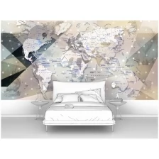 Фотообои на стену первое ателье "Современная карта мира на русском языке" 400х200 см (ШхВ), флизелиновые Premium