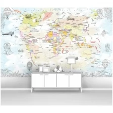 Фотообои на стену для детей и подростков первое ателье "Карта континентов с дирижаблями и воздушными шарами" 400х250 см (ШхВ), флизелиновые Premium