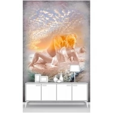 Фотообои на стену лофт первое ателье "Влюбленная пара на берегу моря, абстракция, романтика" 200х300 см (ШхВ), моющиеся, флизелиновые Premium