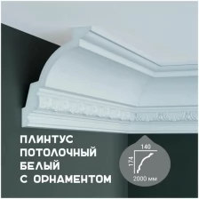 Карниз с орнаментом Fabello Decor C 127, плинтус потолочный белый грунтованный из полиуретана, профиль для потолка, 140*174*2000 мм