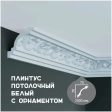 Карниз с орнаментом Fabello Decor C 173, плинтус потолочный белый грунтованный из полиуретана, профиль для потолка, 70*75*2000 мм