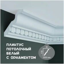 Карниз с орнаментом Fabello Decor C 233, плинтус потолочный белый грунтованный из полиуретана, профиль для потолка, 91*110*2000 мм