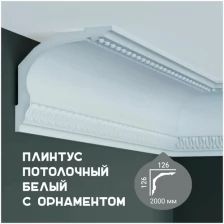 Карниз с орнаментом Fabello Decor C 109,плинтус потолочный белый грунтованный из полиуретана, профиль для потолка, 126*126*2000 мм