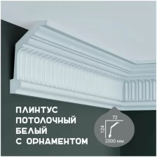 Карниз с орнаментом Fabello Decor C 121, плинтус потолочный белый грунтованный из полиуретана, профиль для потолка, 72*124*2000 мм