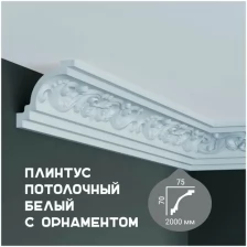 Карниз с орнаментом Home Decor C 173, плинтус потолочный белый грунтованный из полиуретана, профиль для потолка, 70*75*2000 мм