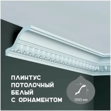 Карниз с орнаментом Home Decor C 18100, плинтус потолочный белый грунтованный из полиуретана, профиль для потолка, 82*82*2000 мм