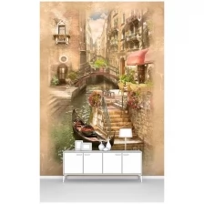 Фотообои на стену первое ателье "Вид канала в Венеции с гондолой и виньетированием" 200х280 см (ШхВ), флизелиновые Premium