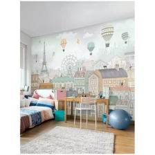 Фотообои Город Париж с воздушными шарами/ Детские для мальчика для девочки, для подростков, в детскую комнату спальню гостинную зал/ 400х270
