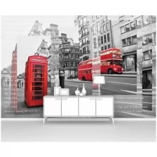 Фотообои на стену первое ателье "Зеркальный Лондон с телефонной будкой" 400х260 см (ШхВ), флизелиновые Premium
