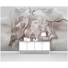 Фотообои на стену первое ателье "Удод и орхидея" 400х270 см (ШхВ), флизелиновые Premium